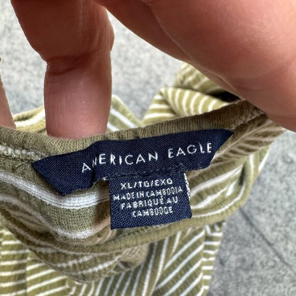 American Eagle T Shirt Womens XL Green Striped Ribbed Crop Top Lettuce Hem - Picture 3 of 8